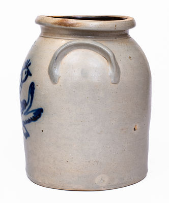 Very Rare J. & E. NORTON / BENNINGTON, VT Stoneware Jar w/ Elaborate Cobalt Bird Decoration