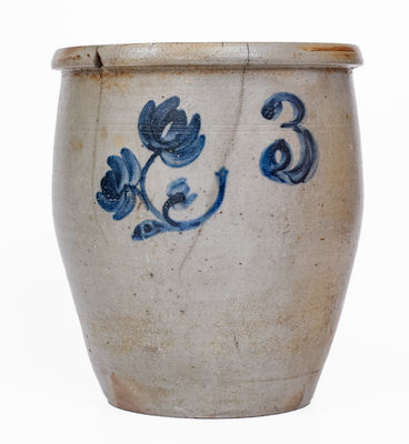 Three-Gallon attrib. Thompson Pottery, Morgantown, WV, Stoneware Jar, c1860