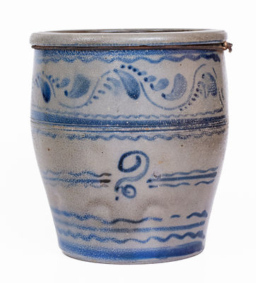 Two-Gallon Western PA Stoneware Jar w/ Elaborate Freehand Cobalt Decoration, c1870