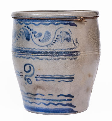 Two-Gallon Western PA Stoneware Jar w/ Elaborate Freehand Cobalt Decoration, c1870