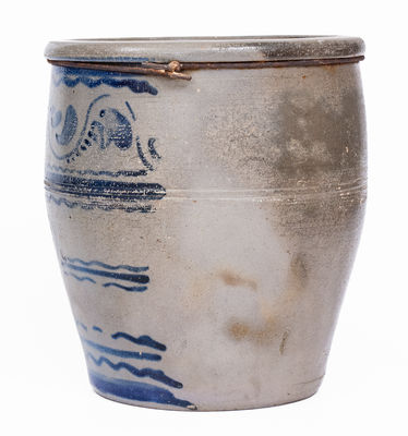 Two-Gallon Western PA Stoneware Jar w/ Elaborate Freehand Cobalt Decoration, c1870