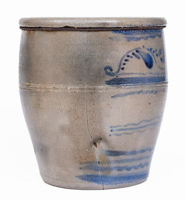 Two-Gallon Western PA Stoneware Jar w/ Elaborate Freehand Cobalt Decoration, c1870
