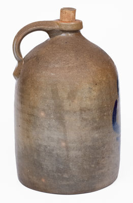 3 Gal. M. WOODRUFF / CORTLAND Stoneware Jug w/ Cobalt Floral Decoration