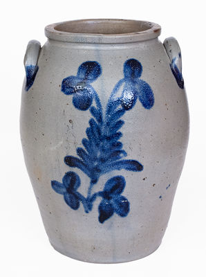 3 Gal. Baltimore Stoneware Jar w/ Cobalt Clover Decoration, c1840