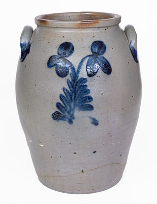 3 Gal. Baltimore Stoneware Jar w/ Cobalt Clover Decoration, c1840