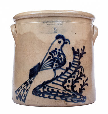 Fine 5 Gal. O.L. & A.K. Ballard Burlington, VT Stoneware Bird Crock, c1856-67