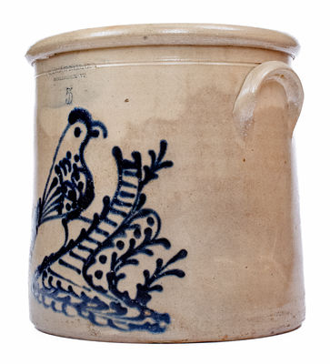Fine 5 Gal. O.L. & A.K. Ballard Burlington, VT Stoneware Bird Crock, c1856-67