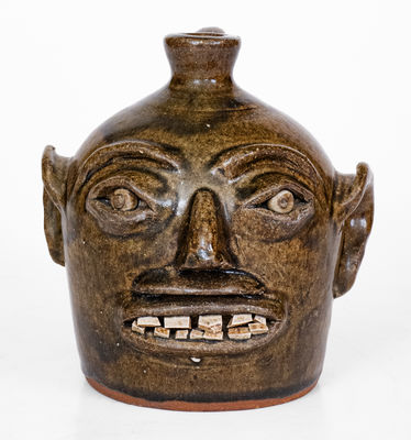 Rare H.F. REINHARDT / VALE, N.C. Alkaline-Glazed Stoneware Face Jug