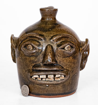 Rare H.F. REINHARDT / VALE, N.C. Alkaline-Glazed Stoneware Face Jug