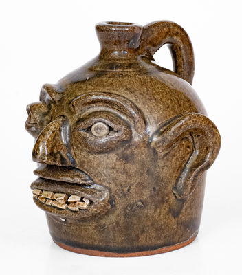 Rare H.F. REINHARDT / VALE, N.C. Alkaline-Glazed Stoneware Face Jug