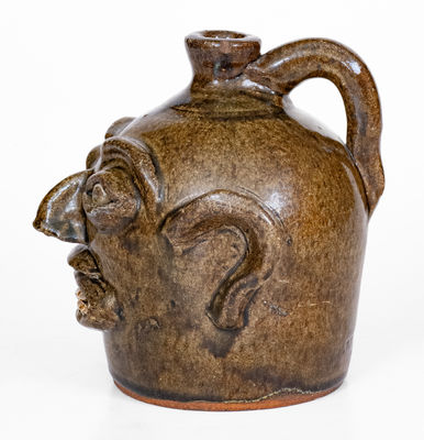 Rare H.F. REINHARDT / VALE, N.C. Alkaline-Glazed Stoneware Face Jug