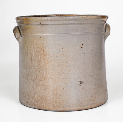 Rare A. O. WHITTEMORE / HAVANA, NY Stoneware Crock w/ House and American Flag Decoration