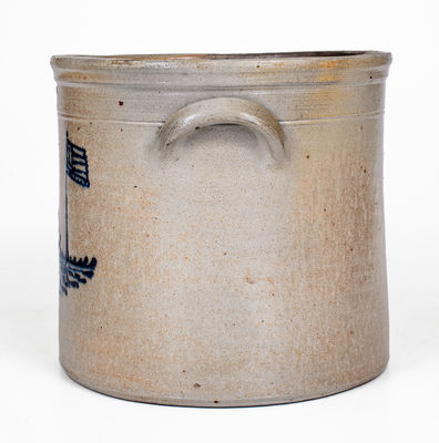 Rare A. O. WHITTEMORE / HAVANA, NY Stoneware Crock w/ House and American Flag Decoration