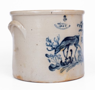 Very Fine POTTERY WORKS / LITTLE W 12TH ST N.Y., W. A. MacQuoid Stoneware Crock with Deer Decoration