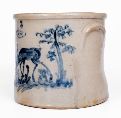 Very Fine POTTERY WORKS / LITTLE W 12TH ST N.Y., W. A. MacQuoid Stoneware Crock with Deer Decoration