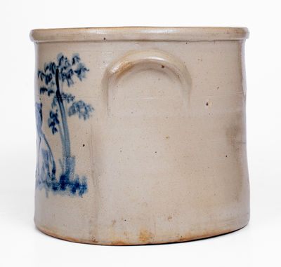 Scarce and Fine POTTERY WORKS / LITTLE W 12TH ST N.Y. (Wm. MacQuoid) Crock w/ Elaborate Deer