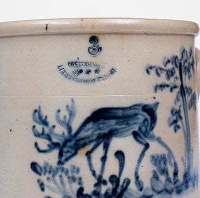 Scarce and Fine POTTERY WORKS / LITTLE W 12TH ST N.Y. (Wm. MacQuoid) Crock w/ Elaborate Deer