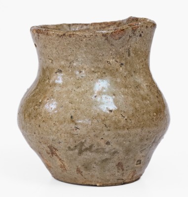 Miniature Alkaline-Glazed Stoneware Pitcher, Inscribed 