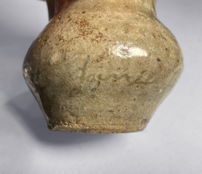Miniature Alkaline-Glazed Stoneware Pitcher, Inscribed 