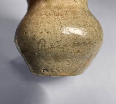 Miniature Alkaline-Glazed Stoneware Pitcher, Inscribed 