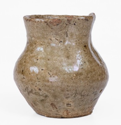Miniature Alkaline-Glazed Stoneware Pitcher, Inscribed 