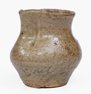 Miniature Alkaline-Glazed Stoneware Pitcher, Inscribed 