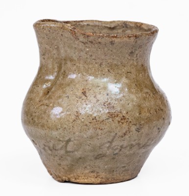 Miniature Alkaline-Glazed Stoneware Pitcher, Inscribed 