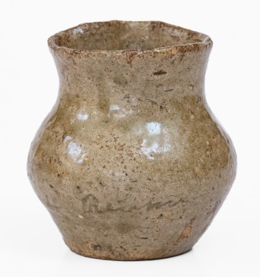 Miniature Alkaline-Glazed Stoneware Pitcher, Inscribed 