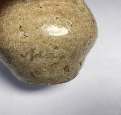 Miniature Alkaline-Glazed Stoneware Pitcher, Inscribed 