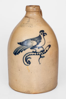 3 Gal. HAXSTUN, OTTMAN & CO. / FORT EDWARD, N.Y Stoneware Jug w/ Bird Decoration