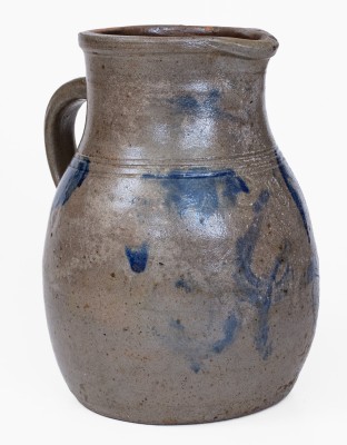 Extremely Rare One-and-a-Half-Gallon Cobalt-Decorated Stoneware Pitcher, attributed to Moro Phillips and Sanford Perry, Trees Point Pottery, Charles City County, VA, circa 1849-1853.
