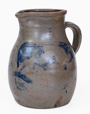 Extremely Rare One-and-a-Half-Gallon Cobalt-Decorated Stoneware Pitcher, attributed to Moro Phillips and Sanford Perry, Trees Point Pottery, Charles City County, VA, circa 1849-1853.
