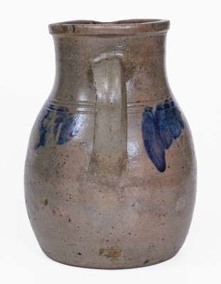 Extremely Rare One-and-a-Half-Gallon Cobalt-Decorated Stoneware Pitcher, attributed to Moro Phillips and Sanford Perry, Trees Point Pottery, Charles City County, VA, circa 1849-1853.