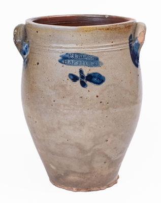 Rare P. CROSS (Hartford, CT) Stoneware Jar w/ Incised Floral Decoration, c1806-08