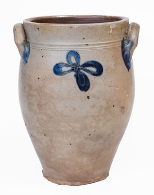 Rare P. CROSS (Hartford, CT) Stoneware Jar w/ Incised Floral Decoration, c1806-08