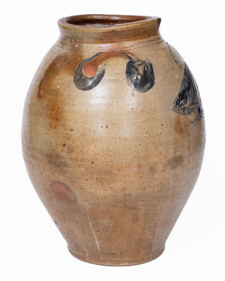 Outstanding Stoneware Jar w/ Exceptional Incised Ship, probably Middlesex County, NJ, c1825