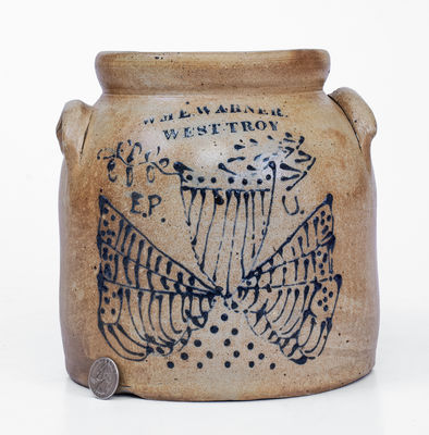 Rare WM E WARNER / WEST TROY Patriotic Stoneware Shield Crock