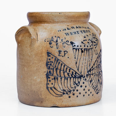 Rare WM E WARNER / WEST TROY Patriotic Stoneware Shield Crock