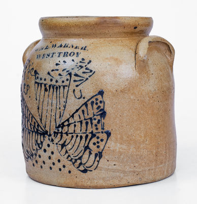 Rare WM E WARNER / WEST TROY Patriotic Stoneware Shield Crock