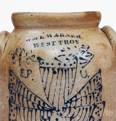 Rare WM E WARNER / WEST TROY Patriotic Stoneware Shield Crock
