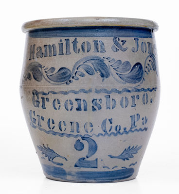 Fine Hamilton & Jones / Greensboro / Greene Co. Pa Stoneware Jar, c1870