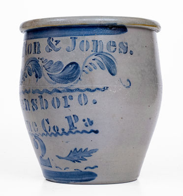 Fine Hamilton & Jones / Greensboro / Greene Co. Pa Stoneware Jar, c1870