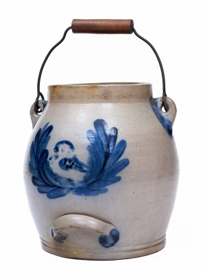 Rare COWDEN & WILCOX / HARRISBURG, PA Stoneware Batter Pail w/ Bird-in-Wreath