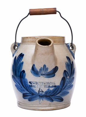 Extremely Rare COWDEN & WILCOX / HARRISBURG, PA Stoneware Batter Pail w/ Bird-in-Wreath