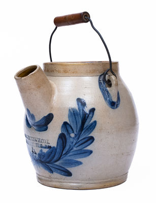 Extremely Rare COWDEN & WILCOX / HARRISBURG, PA Stoneware Batter Pail w/ Bird-in-Wreath