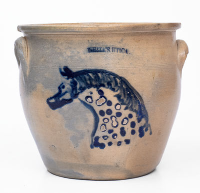 Extremely Rare WHITES UTICA Stoneware Cream Jar w/ Horse Head Decoration