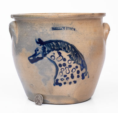 Extremely Rare WHITES UTICA Stoneware Cream Jar w/ Horse Head Decoration