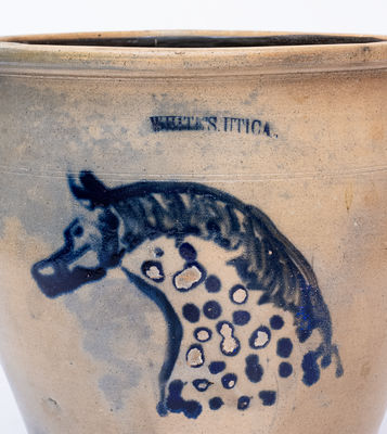 Extremely Rare WHITES UTICA Stoneware Cream Jar w/ Horse Head Decoration