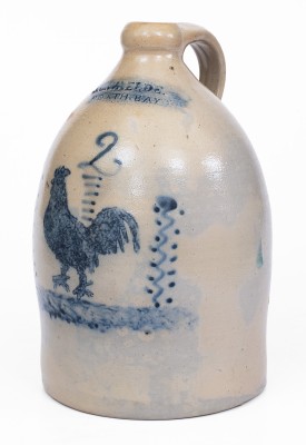 Rare J. C. WAELDE / NORTH BAY Stoneware Jug w/ Elaborate Rooster Decoration