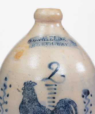 Rare J. C. WAELDE / NORTH BAY, NY Stoneware Jug w/ Rooster Decoration